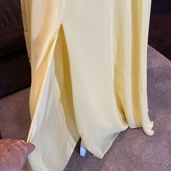 Women’s Yellow Chiffon Full Length Bridesmaid Prom Dress Corset Back Size 10 - Picture 3 of 11